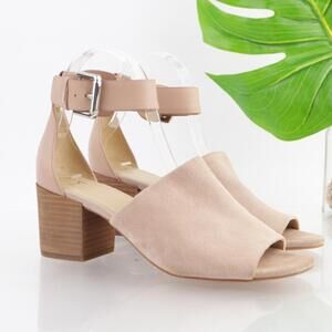 Marc Fisher Womens Robe Sandals Size 7.5 Blush Pink Suede Block Heel Ankle Strap